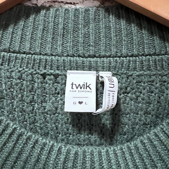 Twik Olive Green Waffle-Knit Crewneck Sweater - Picture 3 of 4